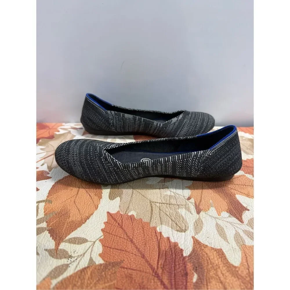 Rothy’s The Flat Grey Stripe Round Toe Slip-on Ballet Flats  Women's Size 7.5